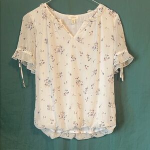 Tamara H White and Blue Floral Blouse